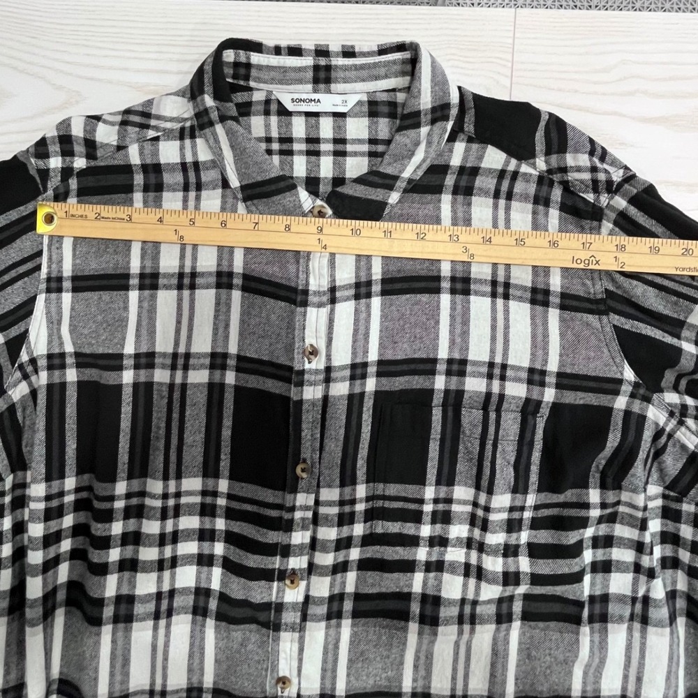 Sonoma Black White Plaid Flannel Shirt Womens 2X Fall Casual Classic Cabincore - Picture 8 of 11